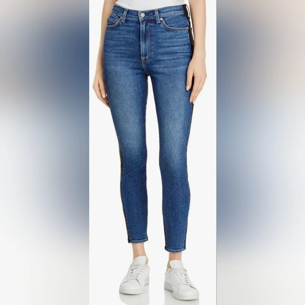 7 For All Mankind Women's High Rise Skinny Fit ankle Jean Front Black Back - Picture 3 of 8